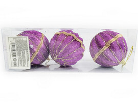 Набор елочных ФИОЛЕТОВЫХ шаров с узором из полистирола 8 см (3шт/уп) 6036-18 доставка оптом в Донецк
