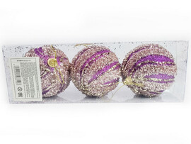 Набор елочных ФИОЛЕТОВЫХ шаров с блестками из полистирола 7 см (3шт/уп) 6036-19 доставка оптом в Донецк
