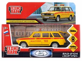 Машина металл. ВАЗ-2104 Жигули Скорая 12 см, дв., багаж., инерц. Технопарк