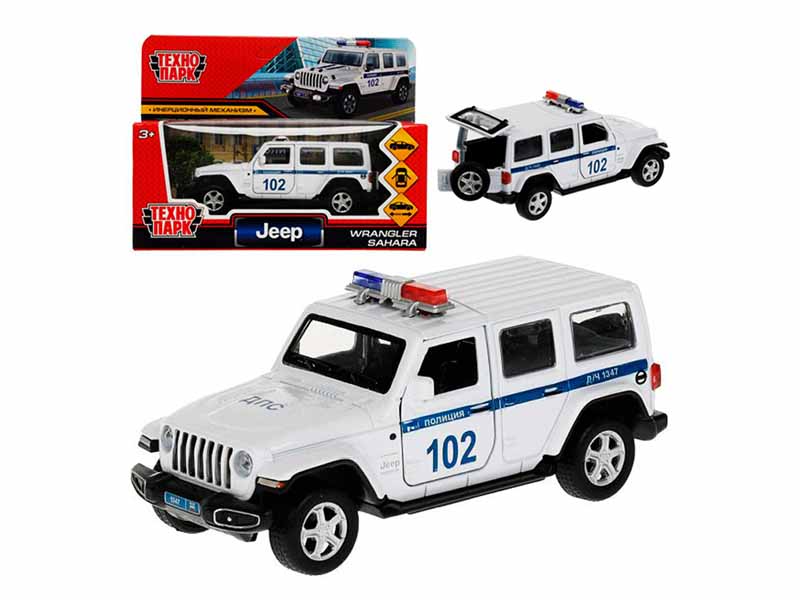 Машина металл. Jeep Wrangler Sahara Полиция 12 см, дв., багаж., инерц. Технопарк