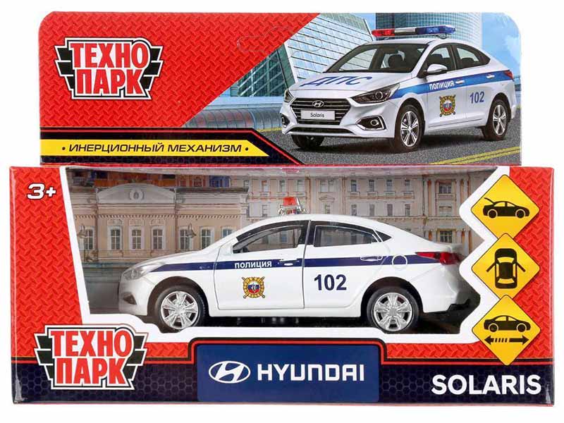 Машина металл. Hyundai Solaris Полиция 12 см, дв., багаж., инерц. Технопарк