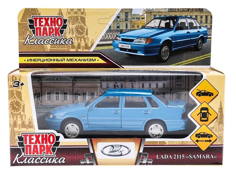 Машина металл ваз-2115 "самара" длина 12 см,двери,синий,кор. Технопарк