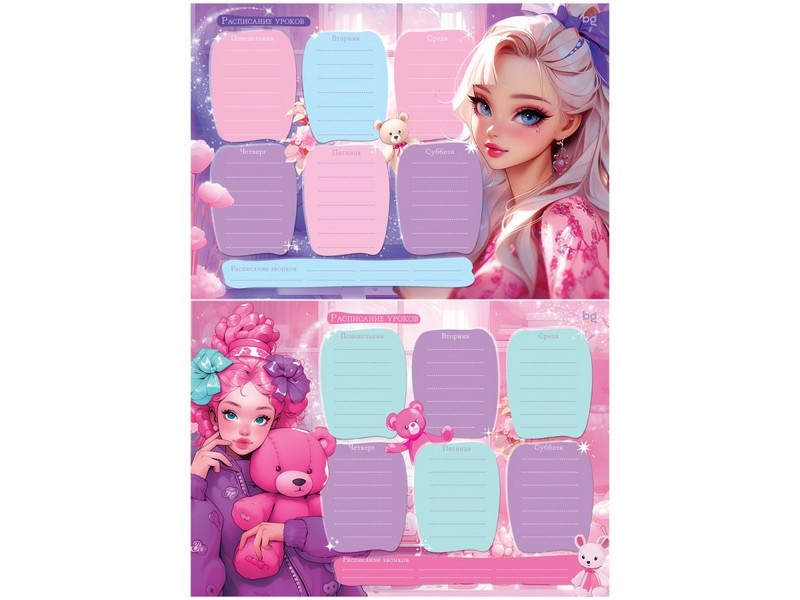 Донецк игрушка оптом Расписание уроков А4 BG "Pretty Girl" с расписанием звонков