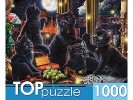 TOPpuzzle. Пазлы 1000 эл. Черные котята и светлячки. Ф1000-3869