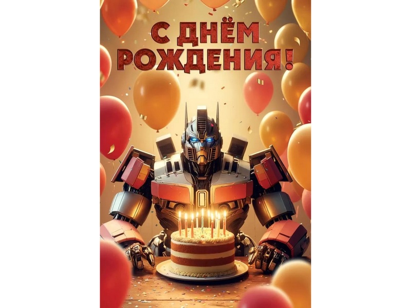 Донецк игрушка оптом Открытка «С Днем Рождения!» (трансформер с тортом) 12,6*18,2 см