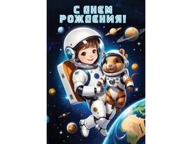 Открытка «С Днем Рождения!» (юные космонавты) 12,6*18,2 см доставка оптом в Донецк