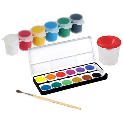 Фломастеры, краски, кисти, палитры