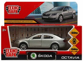 Машина металл. Skoda Octavia 12 см, дв., багаж., инерц., серебр. Технопарк