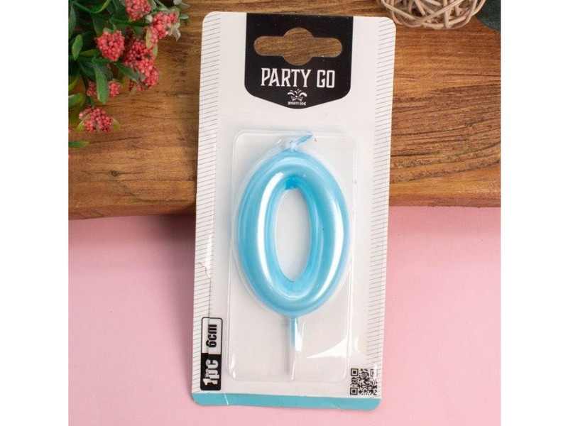 Донецк игрушка оптом Свеча для торта "Azure glow" Цифра «0» 6 см