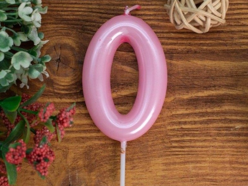 Донецк игрушка оптом Свеча для торта "Pink glow" Цифра «0» 6 см