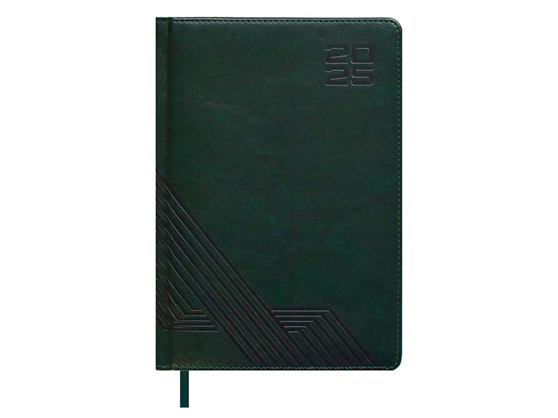 Ежедневник дат. А5 176 л. "Сариф темно-зеленый 2025", кожзам, блинт. тиснение. 66961
