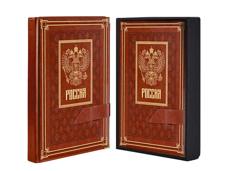 Ежедневник А5+ 192 л. Россия, полудат., кожзам, фол. срез, мет. углы, застежка, коричн., подар. уп. Арт. 67936