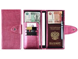 Органайзер-обложка Наппа розовый металлик, 22х11 см, 2 осн. отд. Арт. 48395