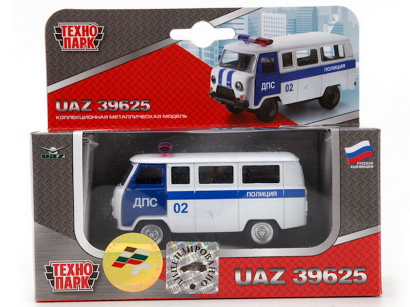 Донецк игрушка оптом Технопарк. Машина «УАЗ 39625 ПОЛИЦИЯ» металл. инерц. 9 см (открыв. двери) белый