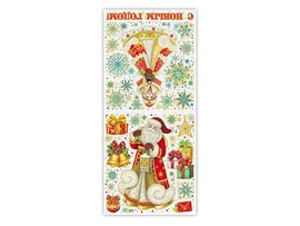 Оконное украш. "Дед Мороз и Снегурочка" 84*38 см, ПВХ, глиттер, статика. Арт. 92075