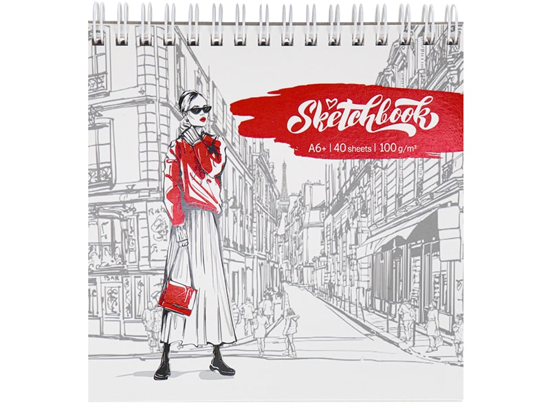 Скетчбук А6+ 40 л. Девушка в Париже, мягк. обл., жест. подложка. С40-4231