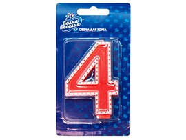 Свеча д/торта Цифра 4 "Белый кант" 7 см