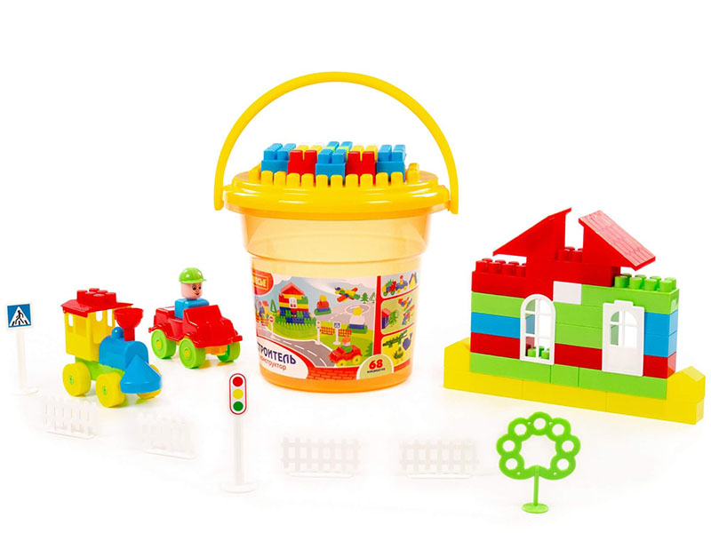 Конструктор "Строитель" 68 эл. в ведре оранж. "Макси" с крышкой
