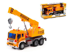 "Сити" автомобиль-кран 30 см, инерц., свет, звук, оранж. (в кор.)