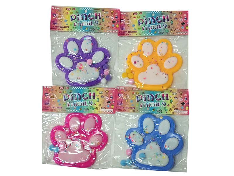 Сквиш "Цветная лапка" 14 см, блестки, помпоны, ассорти. YS-RAM-S-33