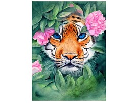 Холст с красками 17х22 см по ном. Тигр в кустах. Арт. Х-3870