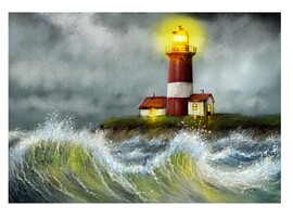 Холст с красками 22х30 см по ном. Маяк в бушующем море. Арт. Х-4059