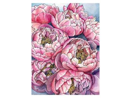 Холст с красками 22х30 см по ном. Букет пионов. Арт. Х-4094