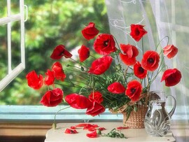 Холст с красками 22х30 см по ном. Маковая корзина. Арт. Х-4105