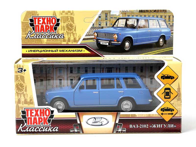 Машина металл. ВАЗ-2102 12 см, дв., багаж., инерц., голубой. Технопарк
