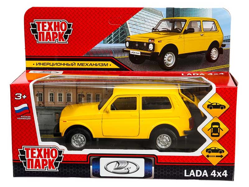 Машина металл. LADA 4x4 12 см, дв., багаж., инерц., желтый. Технопарк