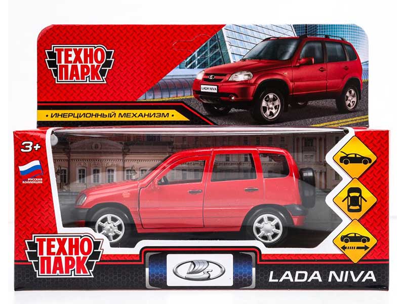 Машина металл. LADA Niva 12 см, дв., багаж., инерц., красный. Технопарк