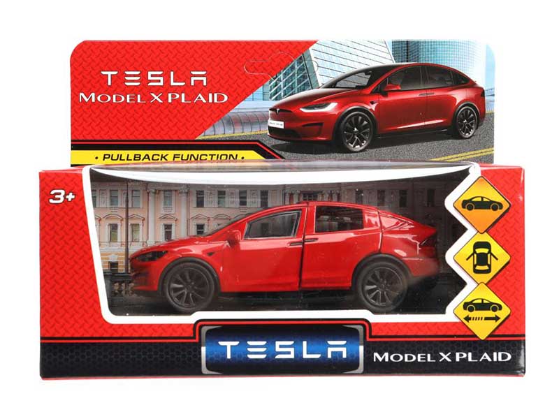 Машина металл. Tesla Model X Plaid 12 см, дв., инерц., красный. Технопарк