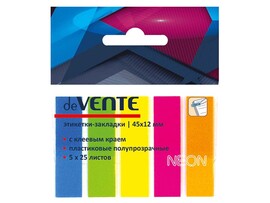 Закладки-этикетки "deVENTE" 45x12 мм, пласт. полупрозр., 5x25 л., 5 цв. 2011307