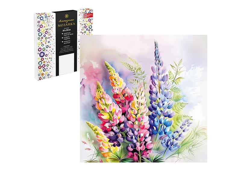 Алмаз. моз. 30*30 см, с подр., полн. зап. Акварельные люпины. Арт. 68605