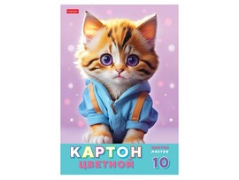Цветной картон А4 "Рыжий котик" 10 л., 10 цв., мелов.