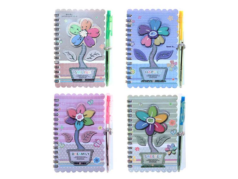 Блокнот с ручкой А6 30л. "Цветок" спираль, ассорти. Р21548-9