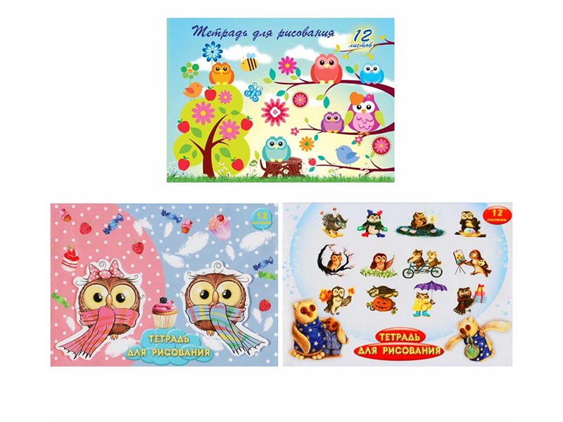 Тетрадь для рисов. А4 12 л. Совушки, скр. Тр47