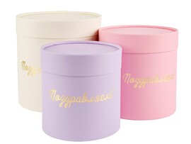 Набор подар. коробок Цилиндр "Поздравляем. Нежный микс" 18*18 см, 3 шт.