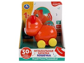 УЦЕНКА Музыкальная каталка "Кошечка" 15 см, 30 песен,стихов, свет, трещотка HT547-R