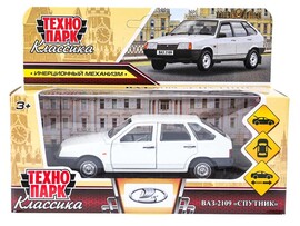 Машина металл. ВАЗ-2109 Спутник 12 см, дв., багаж., инерц., белый. Технопарк