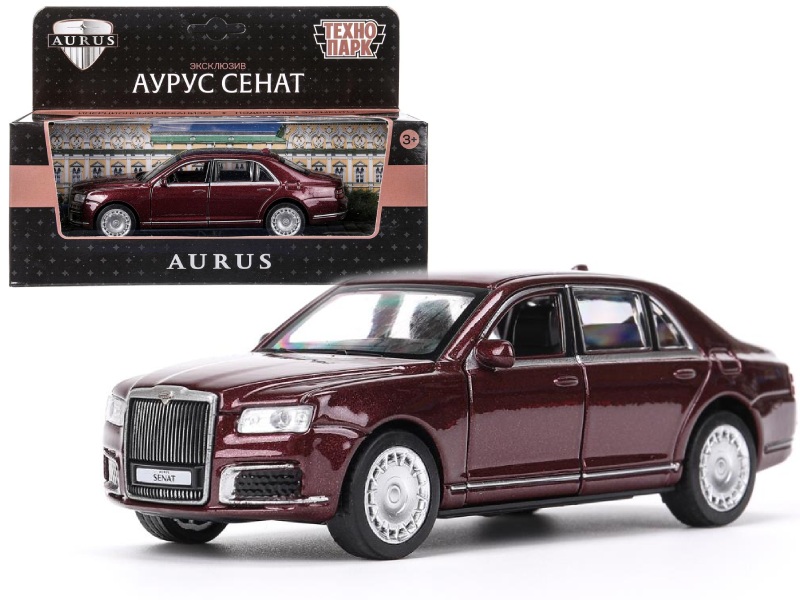 Машина металл. Aurus Senat 13.5 см, дв., багаж., инерц., бордовый. Технопарк