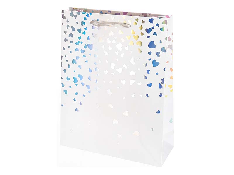 Пакет подар. мат. лам. Зеркальный, сердечки 26x32 см, тиснение. ППК-4505