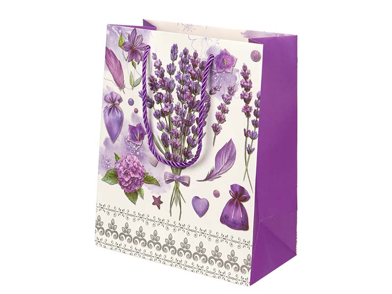 Пакет подар. мат. лам. Сиреневые цветы 26х32 см, глиттер. ППК-3558