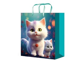 Пакет подар. глянц. лам. Белый котик 26,4x32,7 см. ПКП-0375