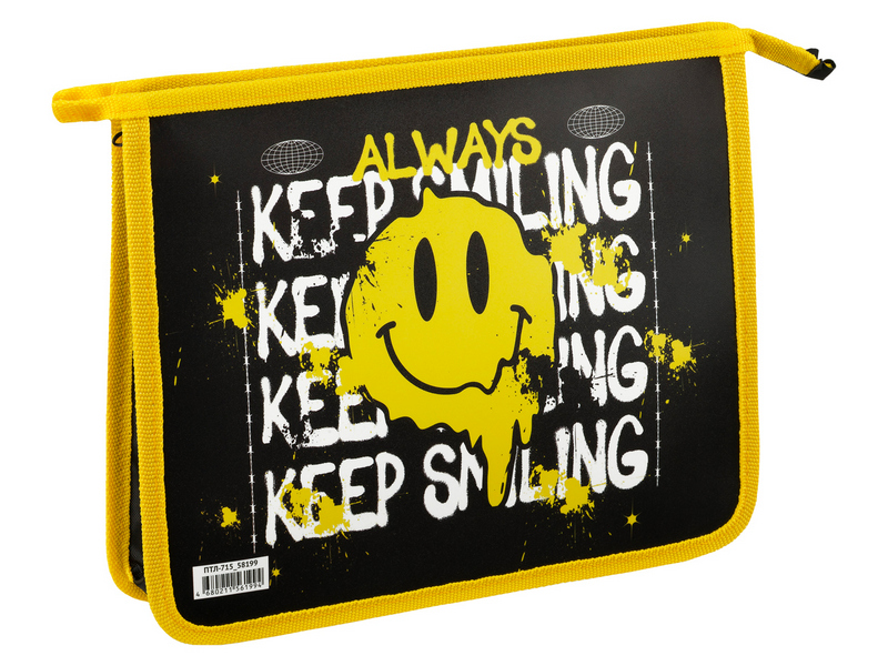 Донецк игрушка оптом Папка А5 для тетрадей 1 отделение ArtSpace "Keep Smiling" на молнии