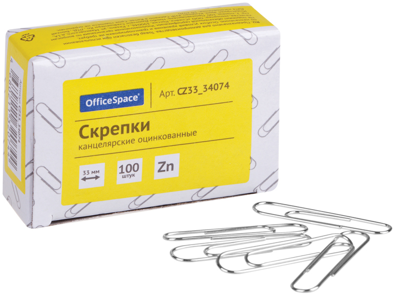Донецк игрушка оптом Скрепки OfficeSpace 33 мм 100 шт оцинкованные
