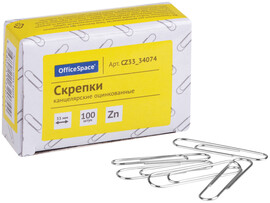 Скрепки OfficeSpace 33 мм 100 шт оцинкованные доставка оптом в Донецк