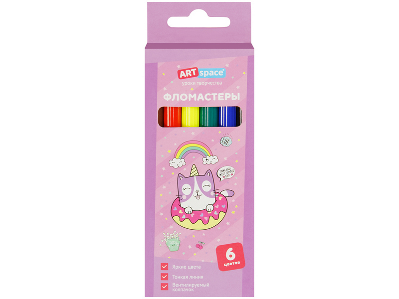 Донецк игрушка оптом Фломастеры невентилируемые 6 цв. ArtSpace "Кот-сластена" смываемые