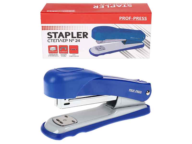 Степлер №24, пласт. корп., до 20 л., синий, к/к. ОП-2790