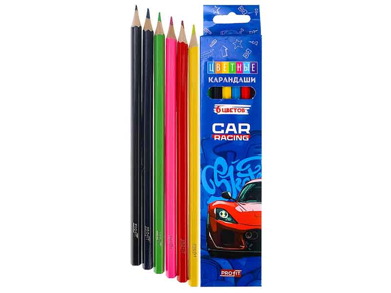Карандаши цв. "Суперкар" 6 цв., 2.8 мм, шестигр., к/к. КЦ-2618